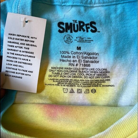 THE SMURFS Tie Dye Peyo Short Sleeves Tee Top.Size M - Picture 8 of 8